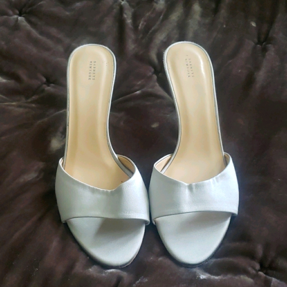 Silver satin mules